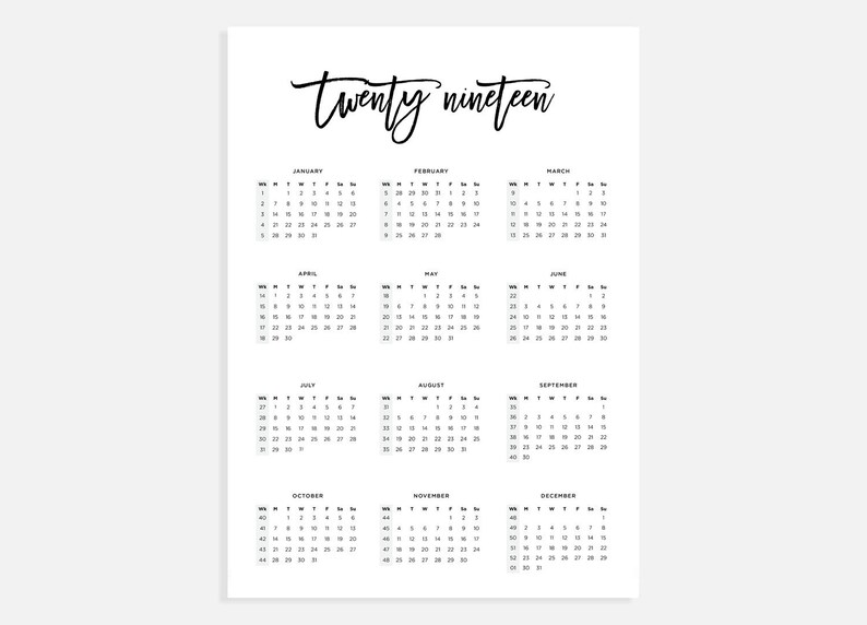 2019 Calendar A3 Calendar With Week Numbers 2019 Year