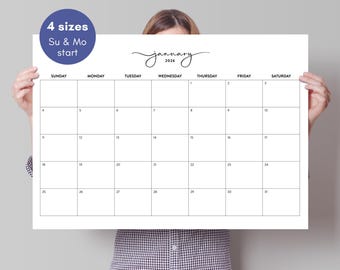 2026 Printable Monthly Wall Calendar, Simple 2026 Large Planner, 8x11, 18x24, 24x36, 27x40, Instant Download