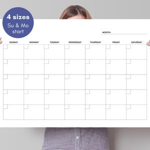 Blank Printable Wall Calendar, Undated Reusable Planner, Sunday and Monday Start, Simple Calendar
