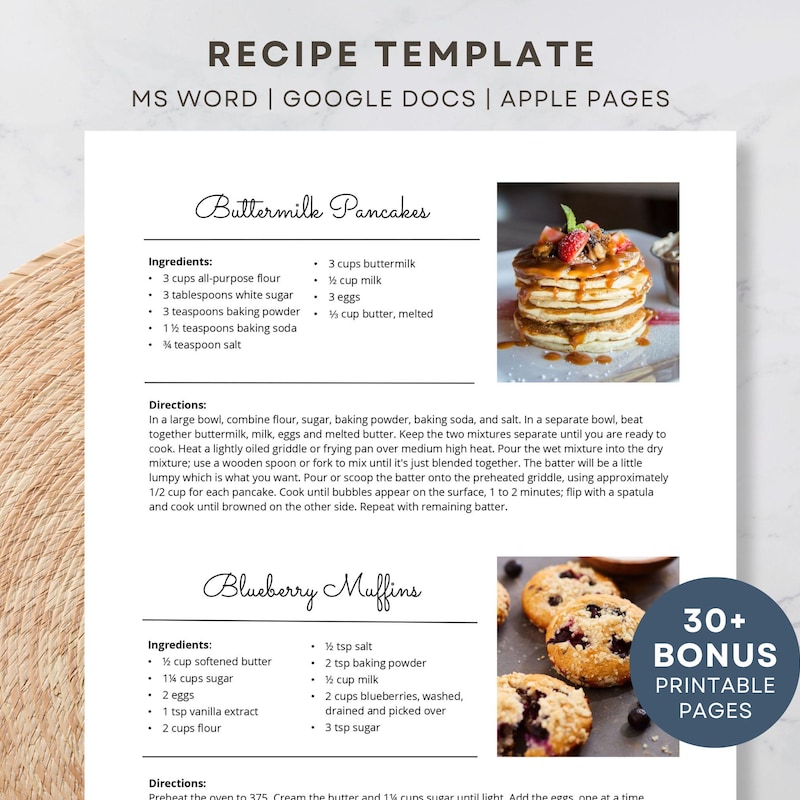 Recipe Template Etsy