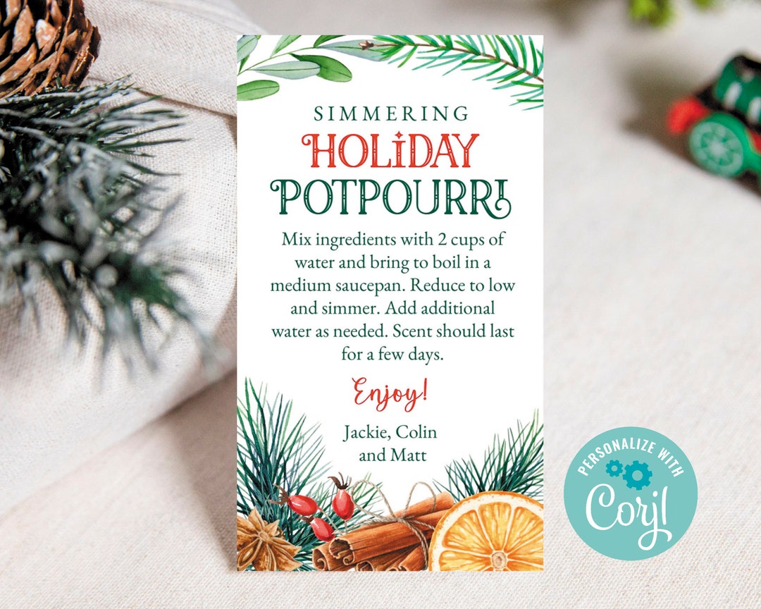 Simmering Holiday Potpourri Gift Tag Instructions, Printable Stovetop