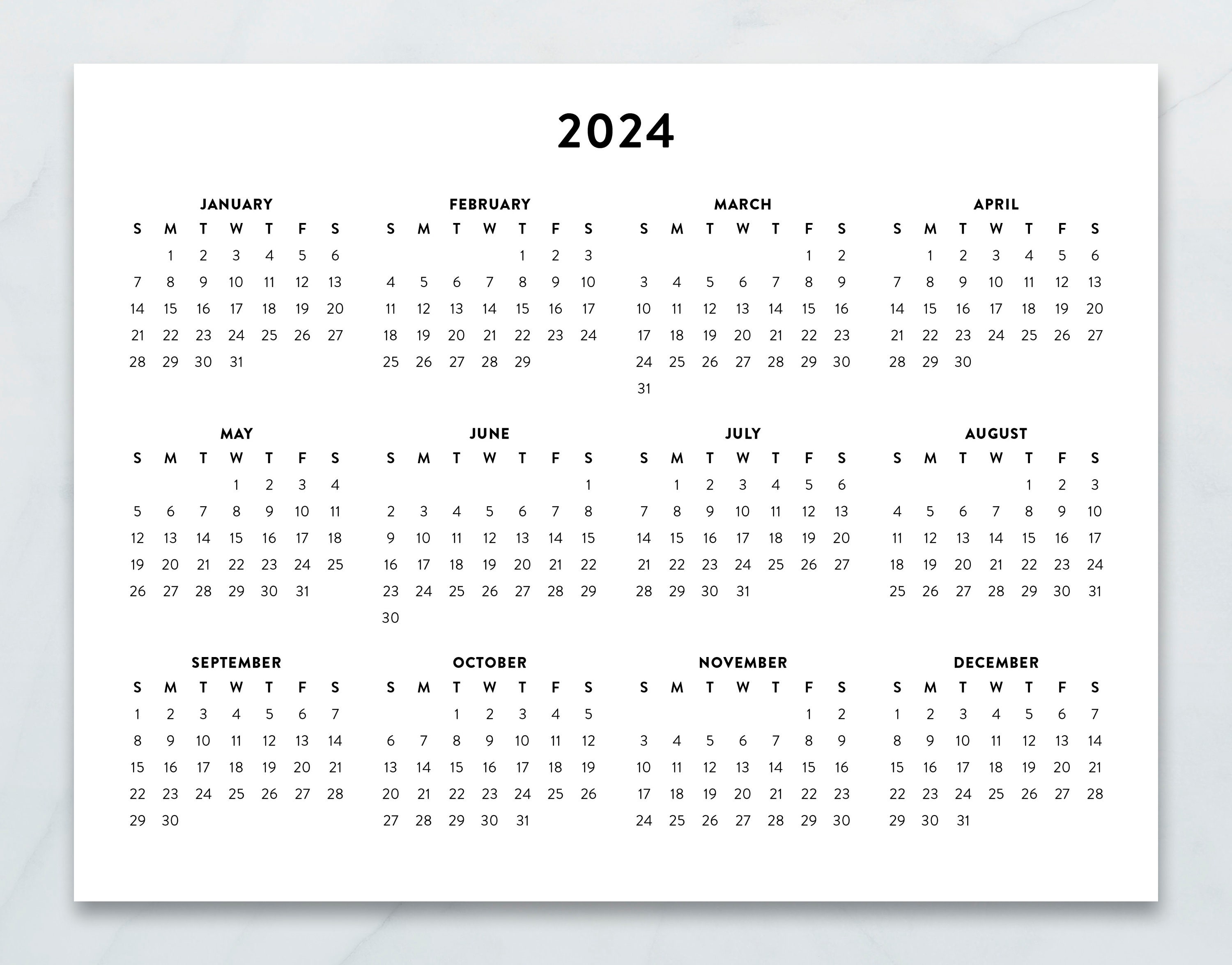 2024 Minimalist Letter Printable Calendar 2024 Simple Etsy Australia