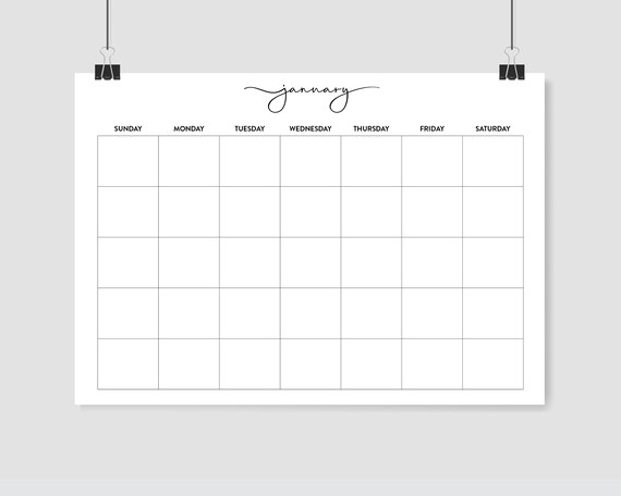 Blank Printable Monthly Calendar, Undated Calendar, Large Wall Planner, 8x11, 18x24, 24x36, 27x40, DIY Monthly Calendar, Instant Download - Etsy Blank printable monthly calendar, undated calendar, large wall planner, 8x11, 18x24, 24x36, 27x40, diy monthly calendar, instant download - etsy