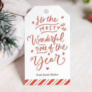 Het is de mooiste tijd van het jaar, afdrukbaar cadeaulabel, bewerkbaar kerstcadeaulabel, kerstcadeaulabel, digitale download, handgeschreven label