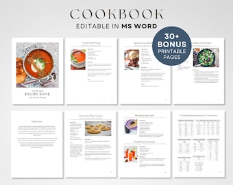 Editable Cookbook MS Word Template Classic Style, Printable Recipe Book Binder Kit, Kitchen Recipe Book Template, Cookbook Pages Template