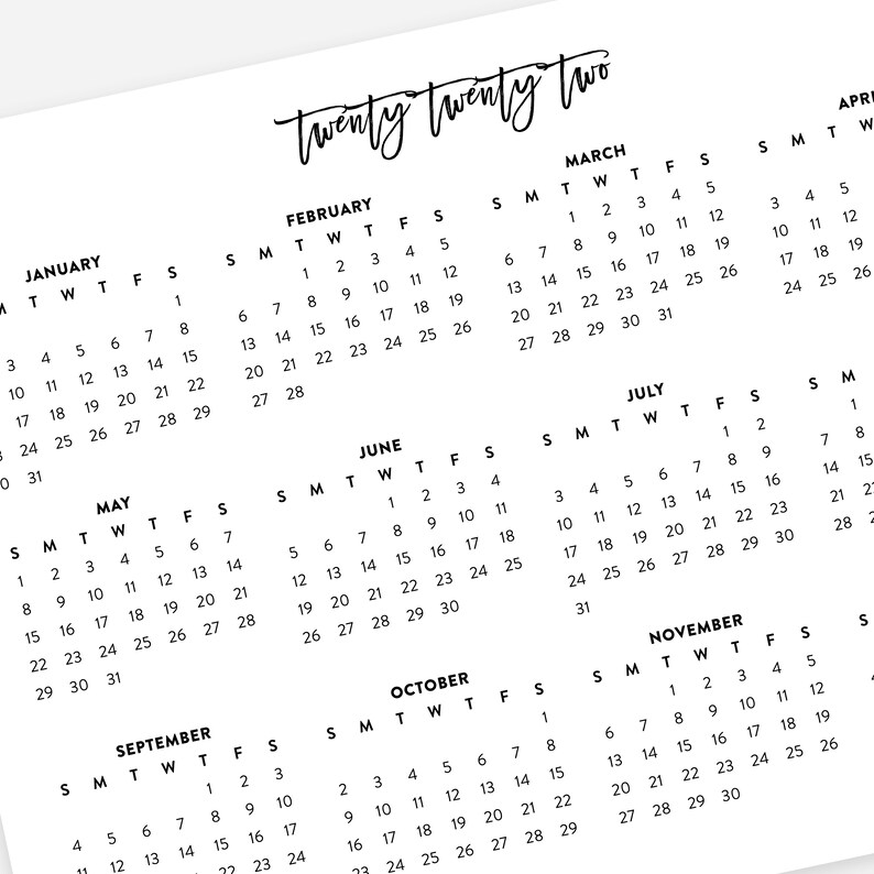 2022 Printable Calendar 2022 Landscape Calendar 2022 Wall Etsy Canada