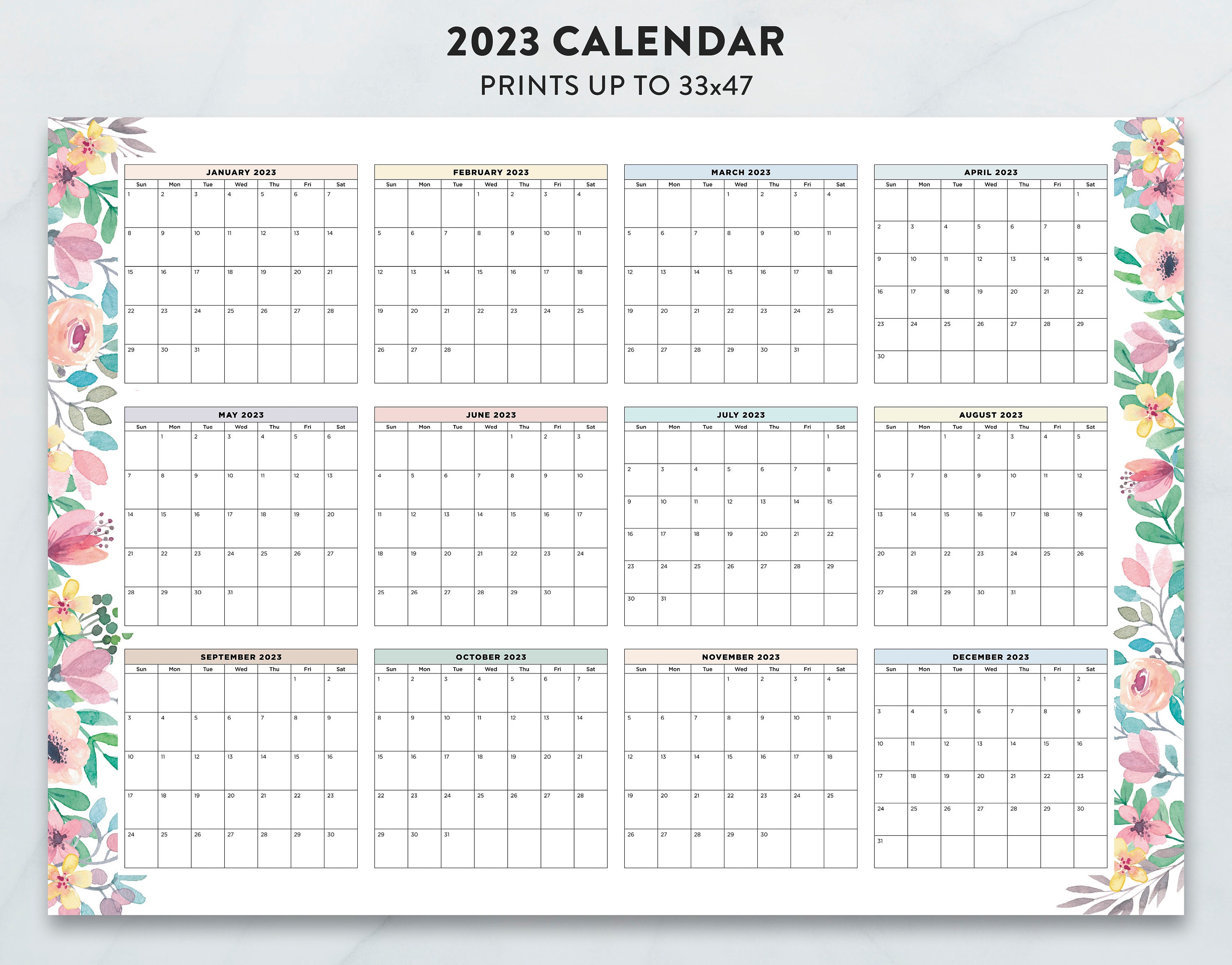 2023 Calendar 2023 Wall Calendar 2023 Large Printable - Etsy
