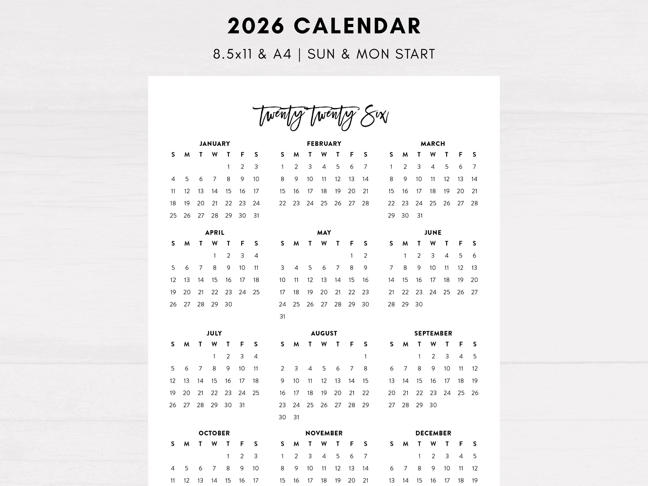 2026 Simple Desk Calendar, Printable Office Planner, 8.5x11 and A4