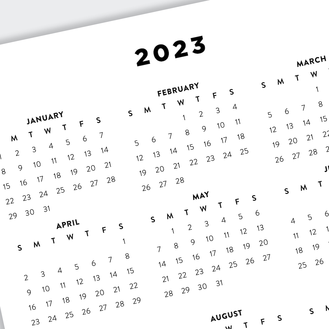 2023 Minimalist Letter Printable Calendar 2023 Simple | Etsy