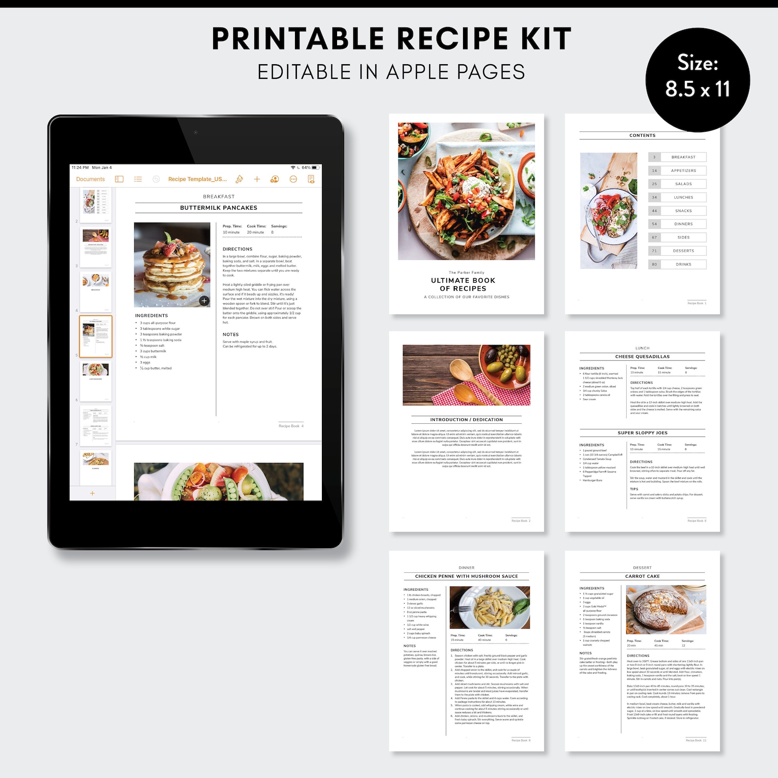 Apple Pages Editable Recipe Template Recipe Book Kit for | Etsy