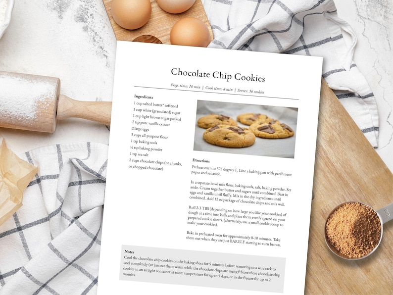Modello di ricetta per MS Word, Google Docs, Mac Apple Pages, modello di ricettario modificabile, modello di ricetta classica, A4, lettera, modello Canva immagine 4