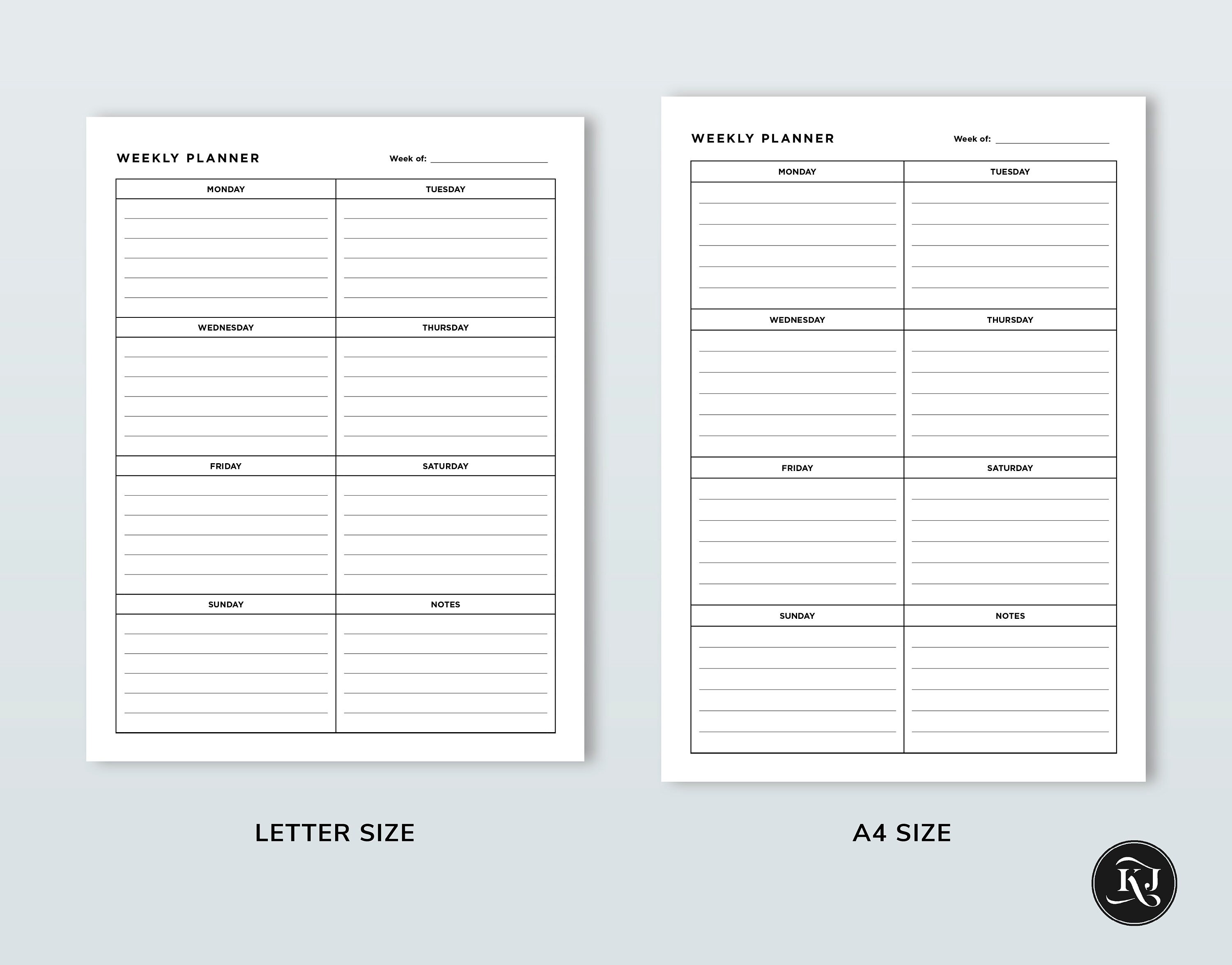 Weekly Planner Printable Page in US Letter and A4 Size, Simple Weekly ...