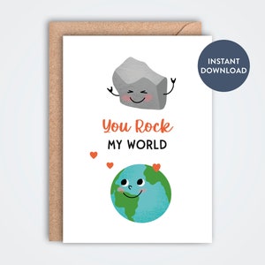 You Rock My World afdrukbare wenskaart voor vrouw, echtgenoot, liefdeskaart, Valentijnskaart, You Rock Card, vriendschapswenskaart, You Rock