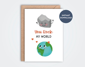 You Rock My World Printable Greeting Card for Wife, Husband, Love Card, Valentine Card, You Rock Card, Friendship Greeting Card, You Rock