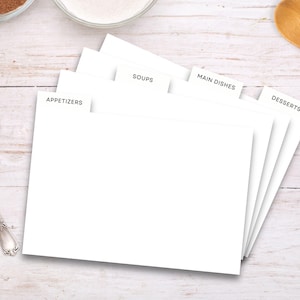 Intercalaires de cartes de recettes simples, cartes de recettes à onglets, intercalaires de cartes de recettes 4 x 6 et 5 x 7, modifiables sur Canva, intercalaires imprimables DIT