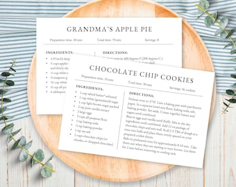 4x6 and 5x7 Recipe Card, Recipe Card Template, Word Template, Printable Recipe Cards, Editable Recipe Cards, Recipe Box Dividers, MS Word