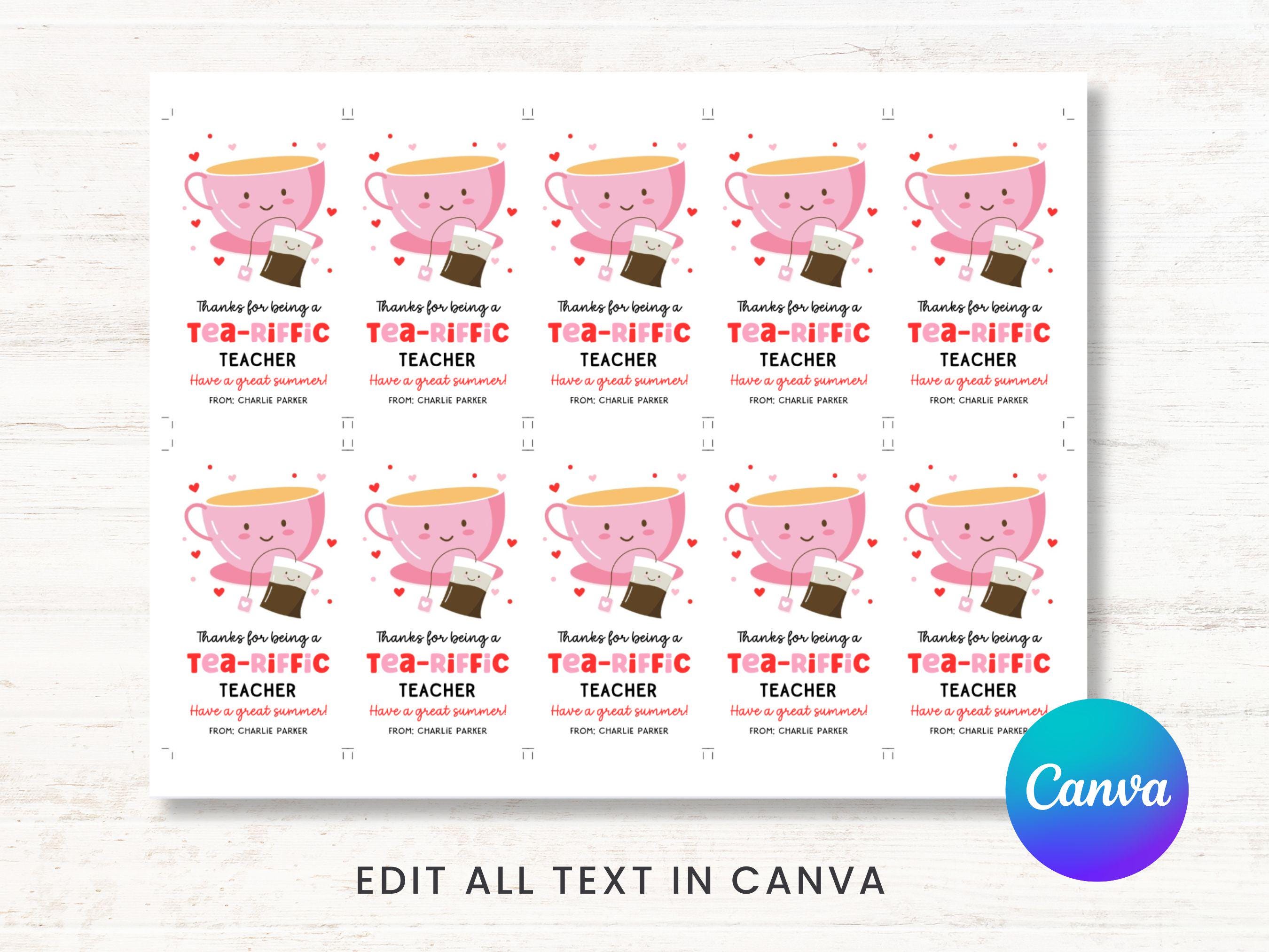 Printable Tea-riffic Teacher Gift Tag, Tea-themed Teacher Appreciation ...