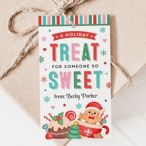 Een vakantietraktatie voor iemand lief label, cadeaukaartje voor iemand lief, kerstcadeautje afdrukbare tag, leraar klas traktatie cadeaukaartje DIY