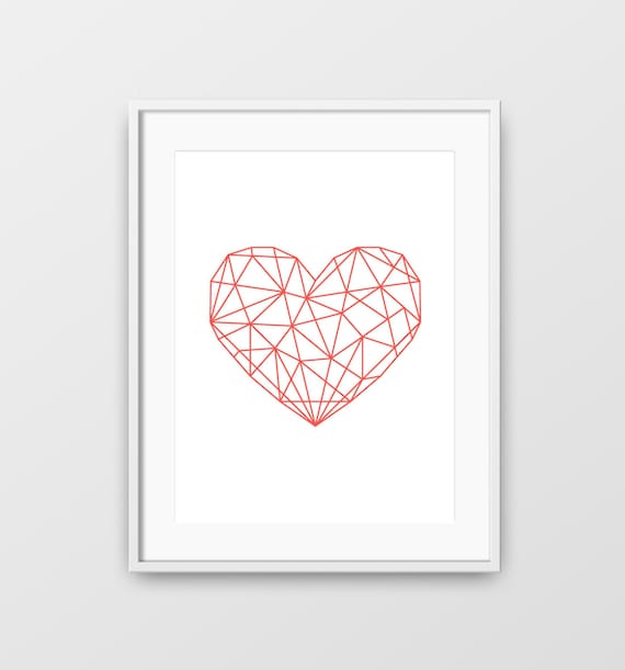 Herz Herz Druck Geometrische Herz Liebe Druck Rotes Herz Etsy