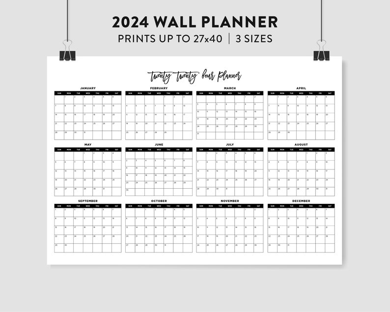 2024 Horizontal Calendar, 2024 Large Wall Calendar, 2024 Printable
