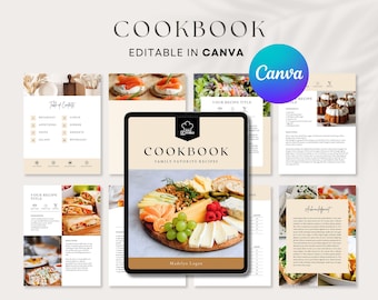 Canva Recipe Book Template, Editable Cookbook, Printable Recipe ebook, Canva Meal Planner, Recipe Kit for Canva, Instant Download, Kitchen