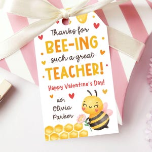 Étiquette cadeau imprimable Abeille Saint-Valentin pour professeur, Merci d'avoir été un excellent professeur, étiquette modifiable abeille pour salle de classe, téléchargement immédiat