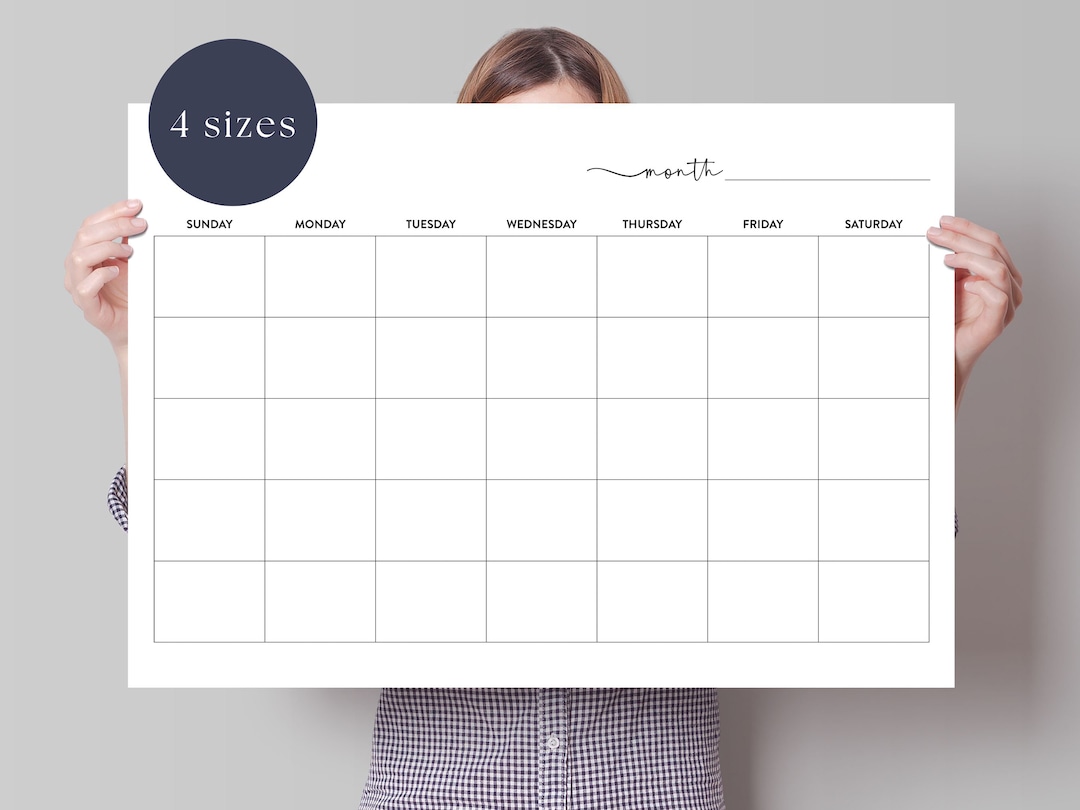 Blank Printable Calendar, Large Wall Calendar, Undated Calendar, 8x11 ...