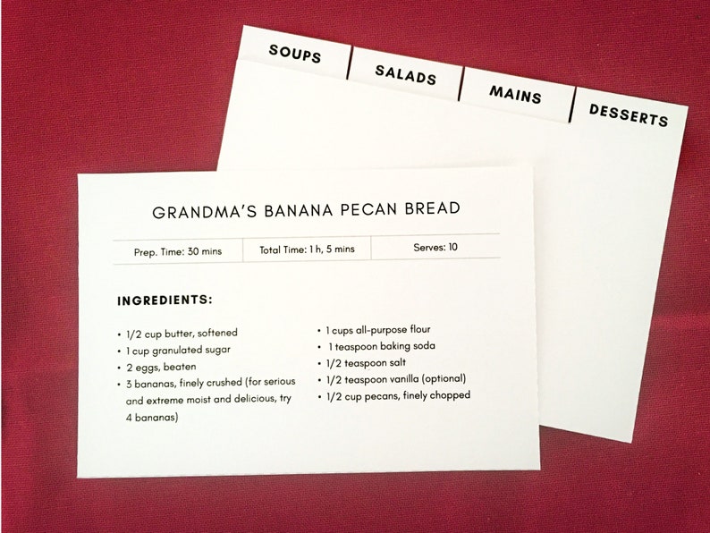 Editable Recipe Card Template Printable Simple 4x6 Recipe
