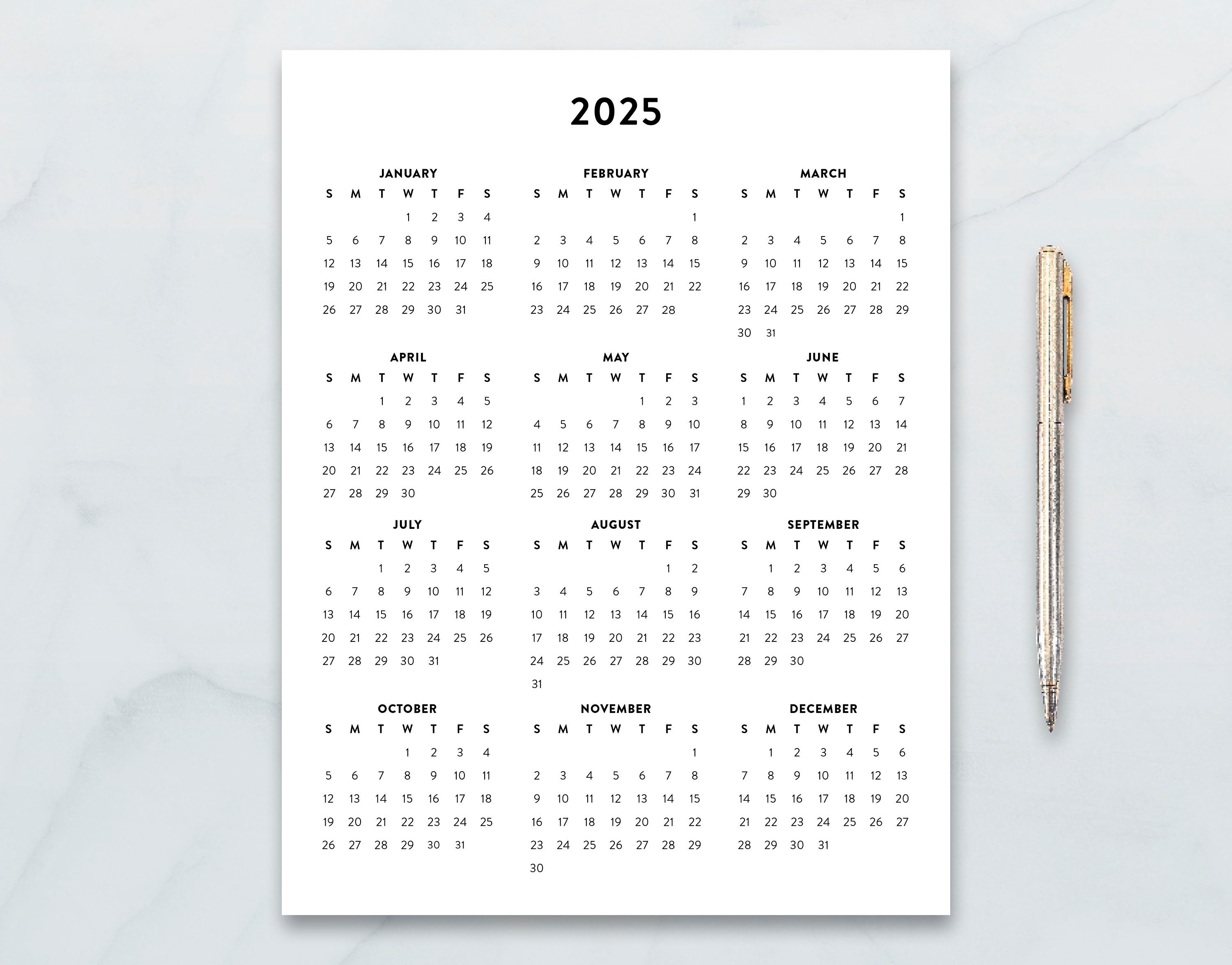 2025 Minimalist Letter Printable Calendar 2025 Simple Etsy