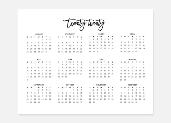Printable 2020 Simple Calendar 2020 Landscape Calendar