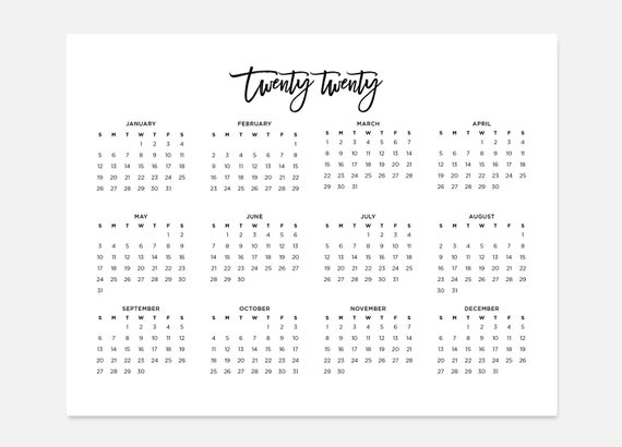 2020 Simple Calendar 2020 Landscape Calendar 2020 Calendar