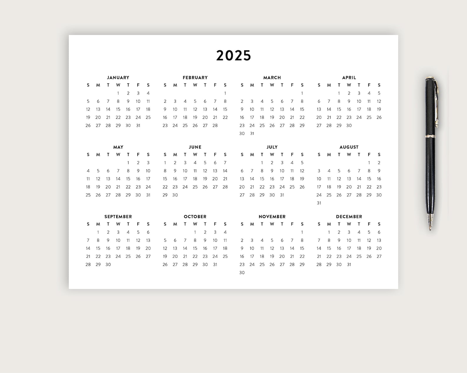 2025 Minimalist Letter Printable Calendar, 2025 Simple Planner, 2025