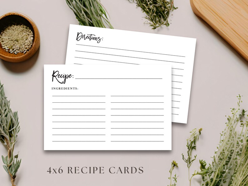 4x6 Printable Recipe Card With Lines, Script Recipe Cards, Kitchen ...