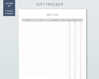 Printable Gift Planner, Simple Holiday Planning Gift Tracker, Fillable Christmas Shopping List, Editable Gift Planner