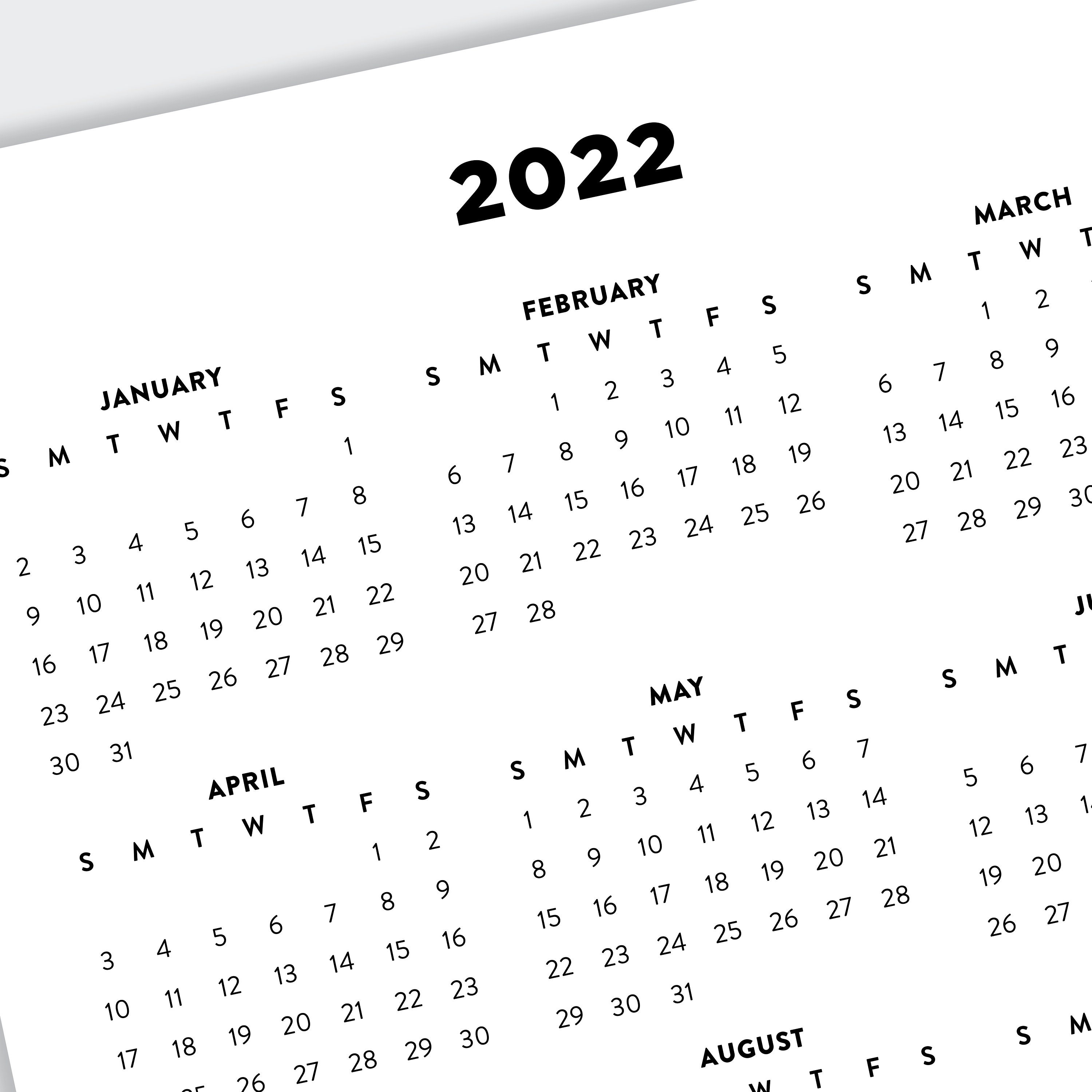 2022 Calendarios Imprimibles Minimalistas 2022 Simple Year Etsy