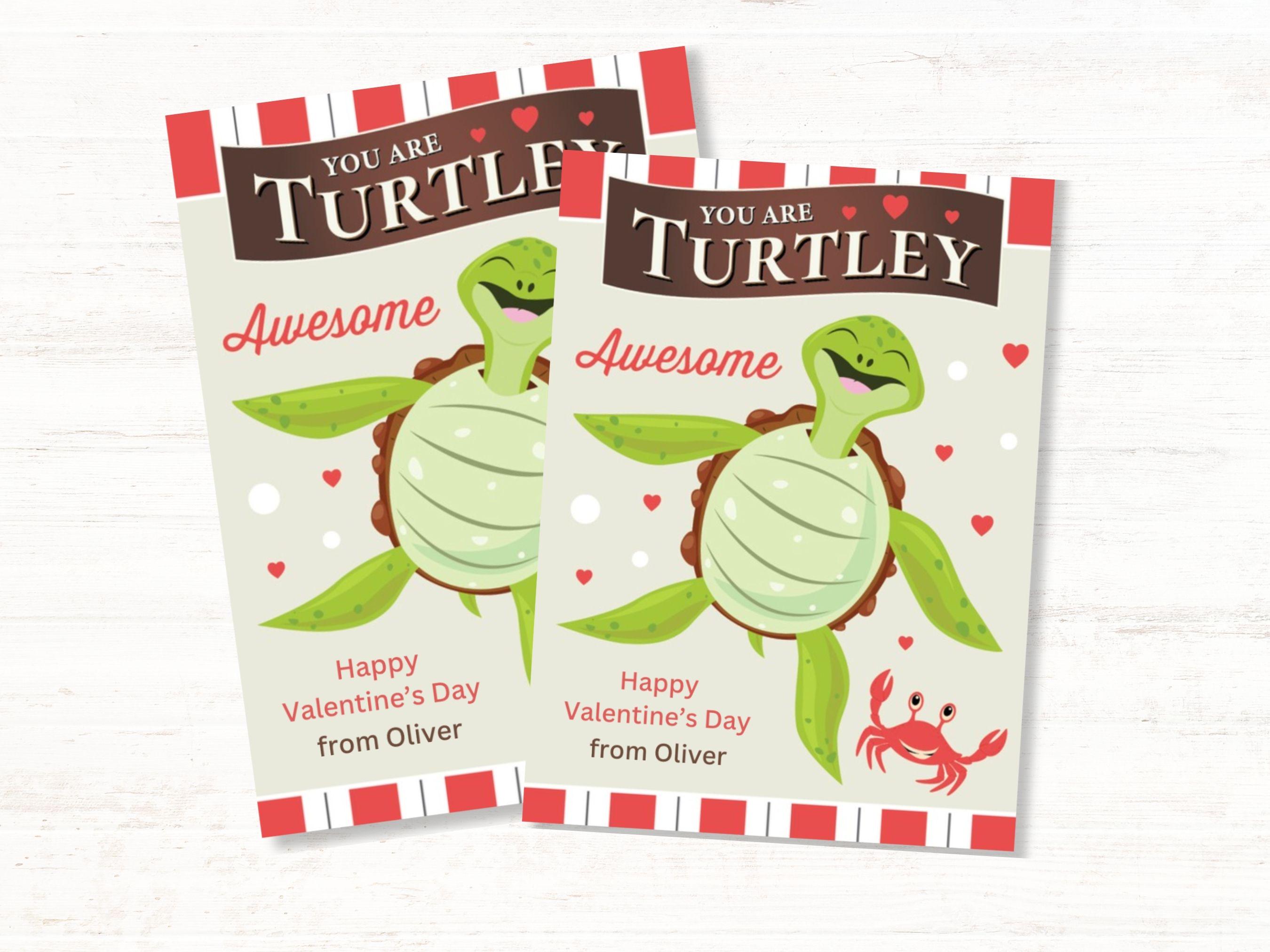 You're Awesome Valentine, Classroom Valentine Tag, Cute Turtle Card ...