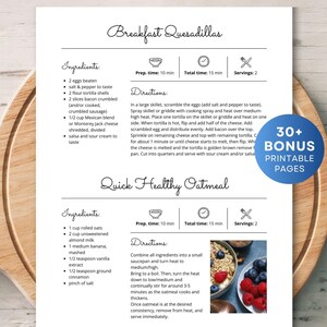 2 modelos de página de receitas para receitas curtas, modelo de receita do MS Word, Google Docs, Canva, páginas de receitas editáveis, modelo de livro de receitas para impressão