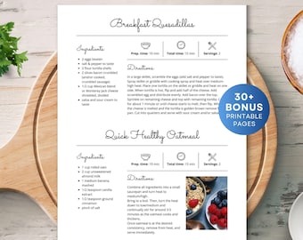 2 Modelli di pagina per ricette brevi, Modello di ricetta MS Word, Documenti Google, Canva, Pagine di ricette modificabili, Modello di libro di cucina stampabile