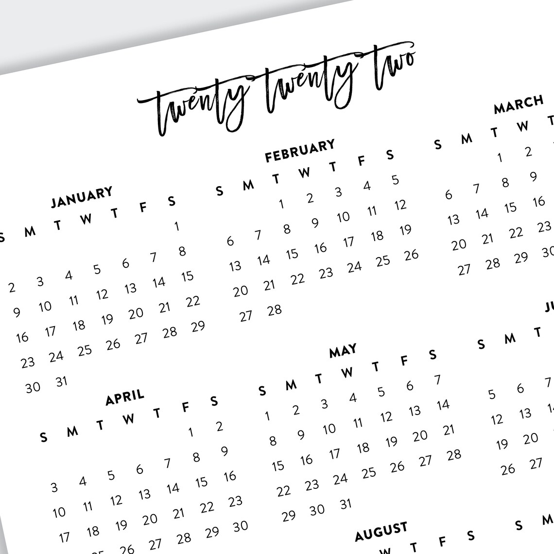 2022 Druckbare Kalender 2022 Jahresplaner 2022