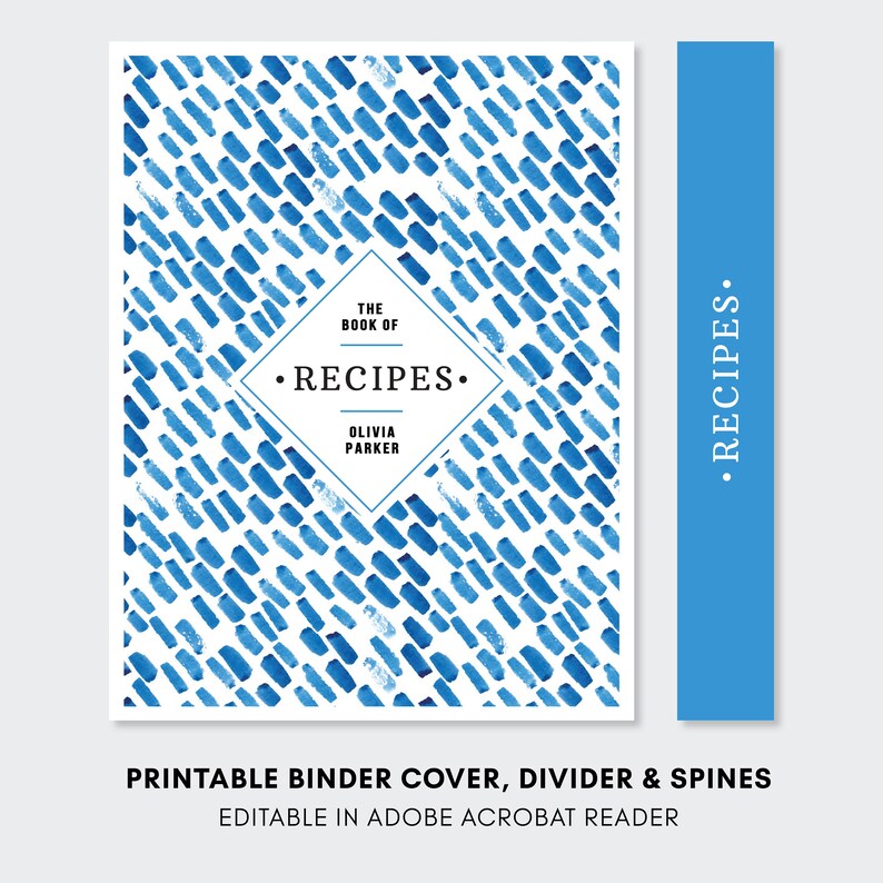Printable Recipe Book Cover Watercolor Printable Recipe Binder Cover Recipe Binder Template Spine and Divider
