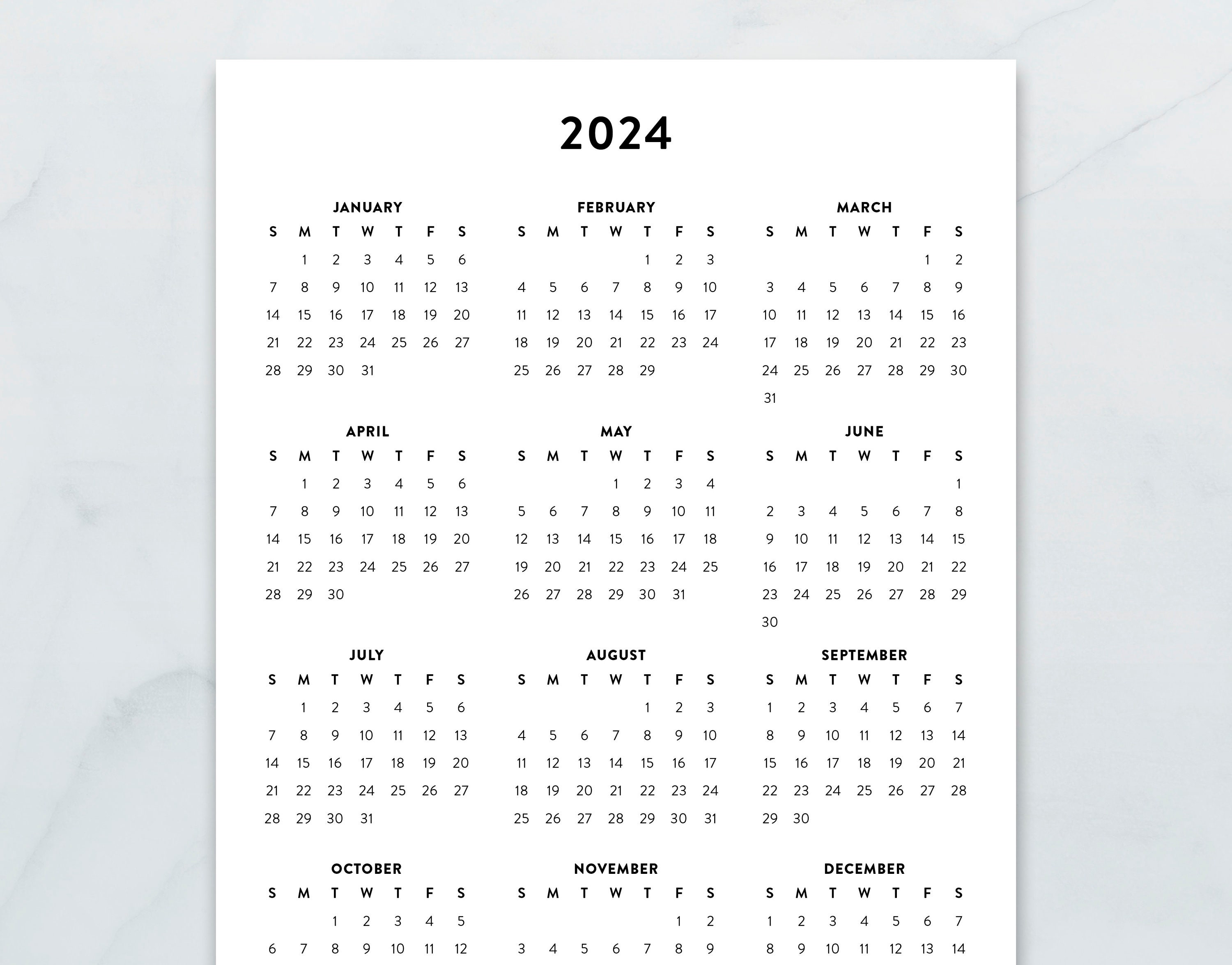 2024 Minimalist Letter Printable Calendar 2024 Simple Etsy Nederland