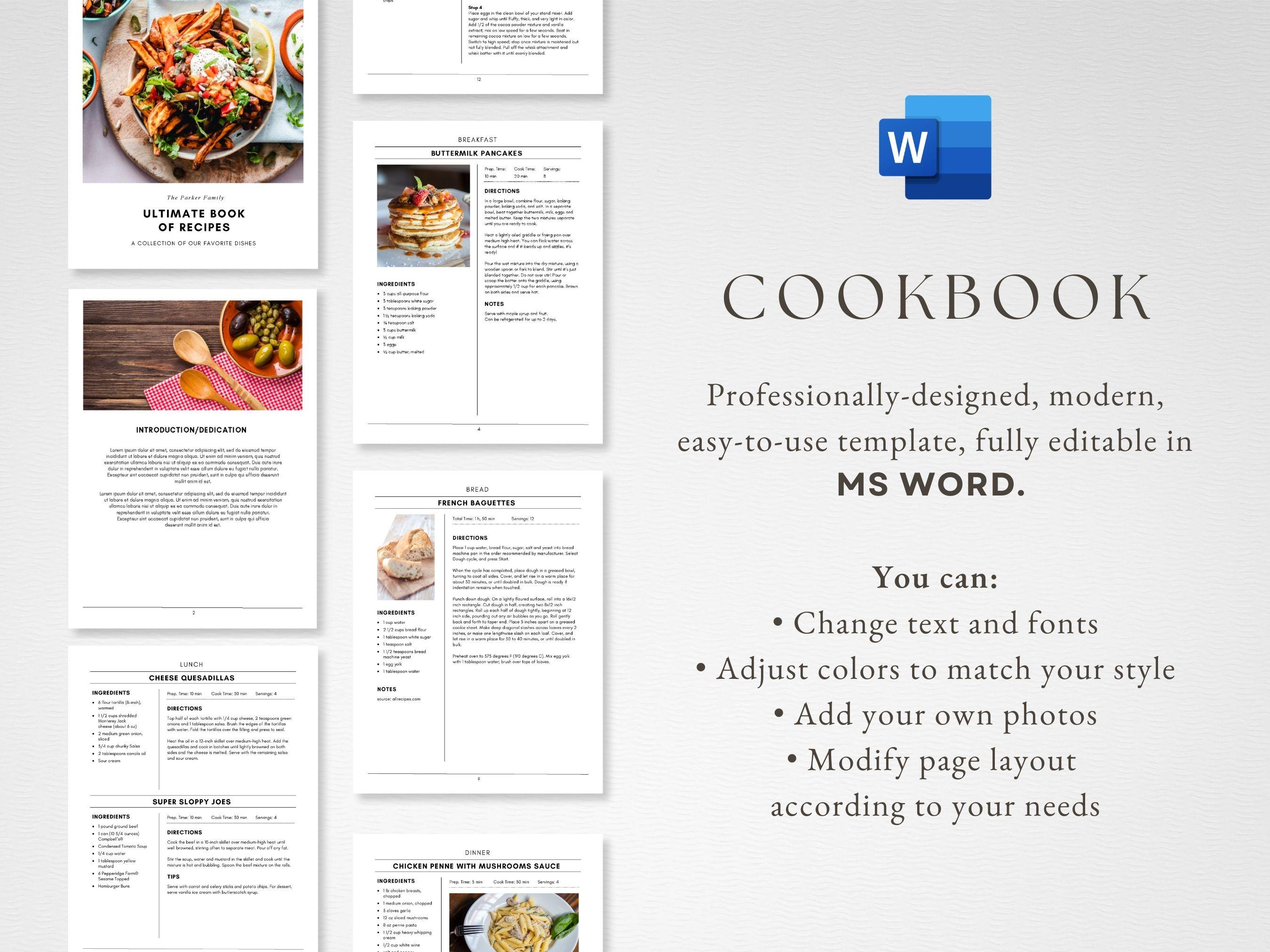 Editable MS Word Template, Printable Recipe Binder Kit, Instant ...