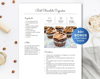 Plantilla de receta editable en MS Word, Canva, Apple Pages, libro de recetas imprimible, página de recetas para descarga digital, plantilla para carpeta de recetas