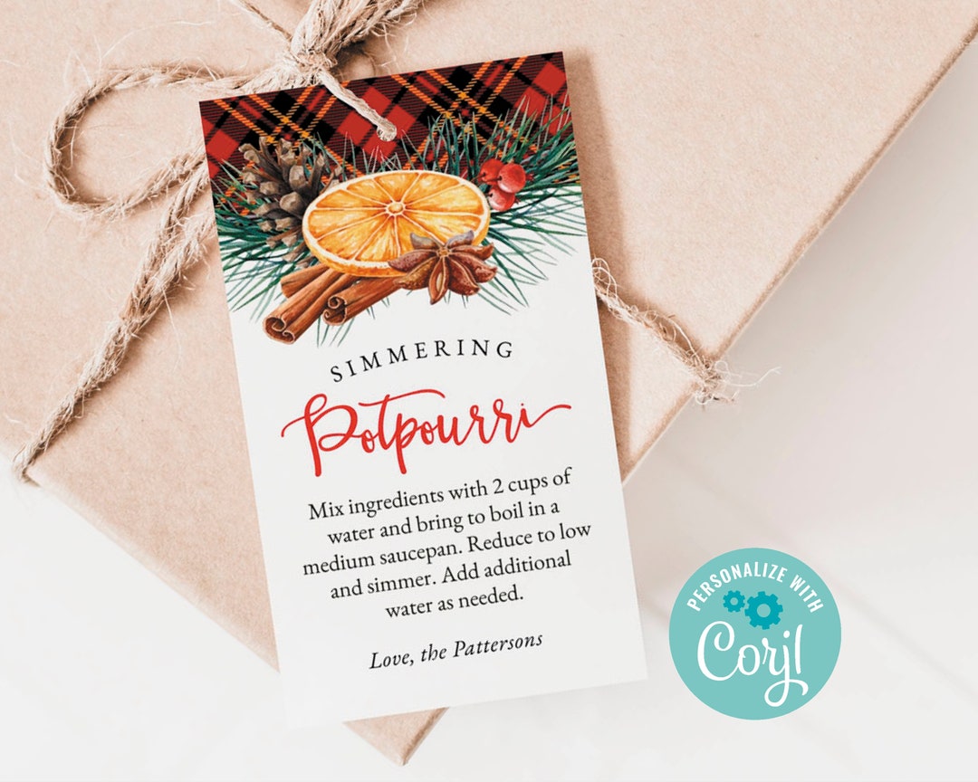 Simmering Christmas Potpourri Tag Instructions, Printable Potpourri