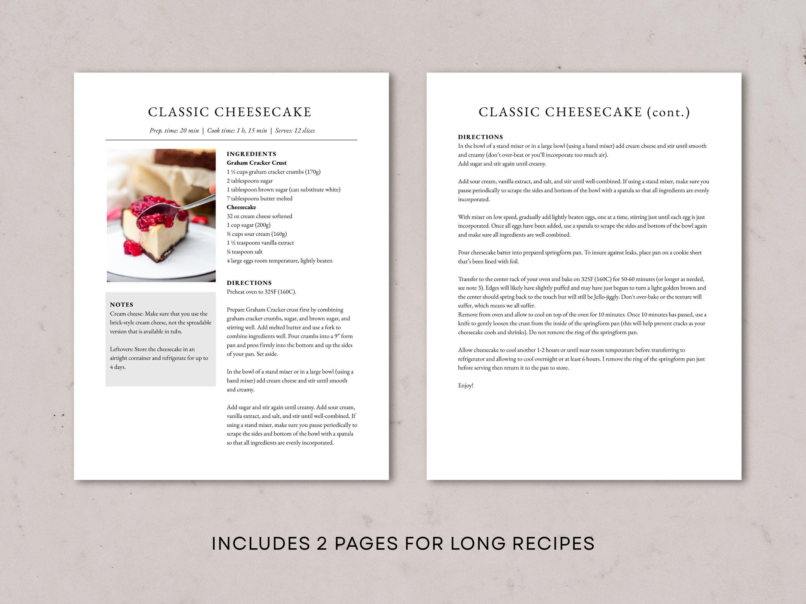 Static Recipe Post Editable Recipe Template for Long Recipes, Printable Recipe Page ...