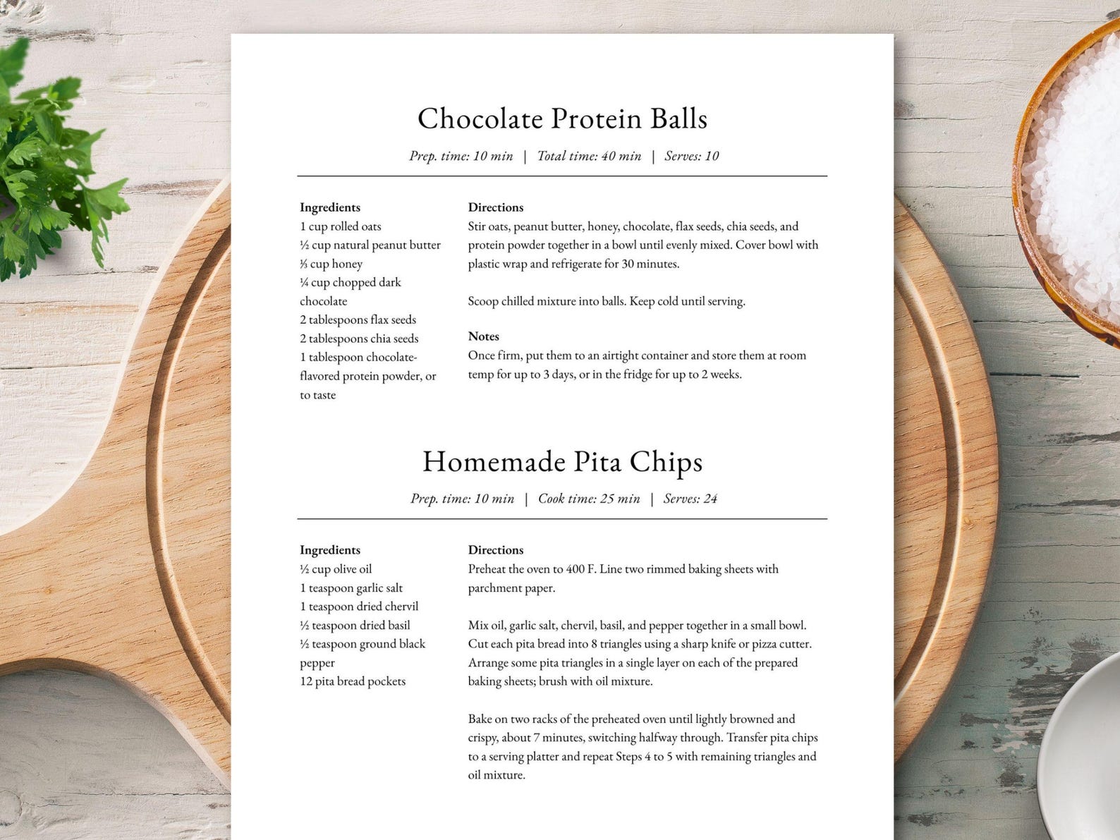 Format Recipe Menu 2 Recipes per Page Template, Short Recipe Template, MS Word Template ...