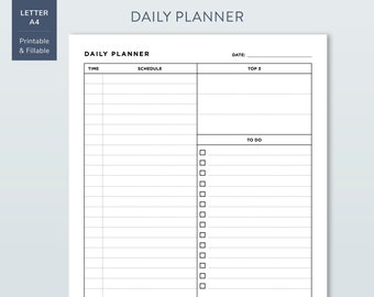 Printable Daily Planner, Simple Daily Organizer, Minimalist Daily Office Planner, Digital Download Daily Planner