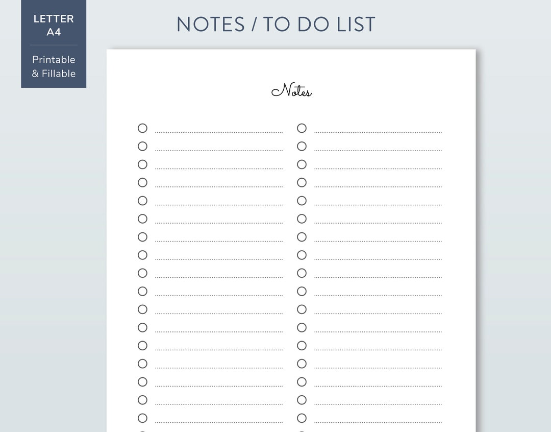 To Do List, Simple Printable Notes List, Fillable to Do List With ...
