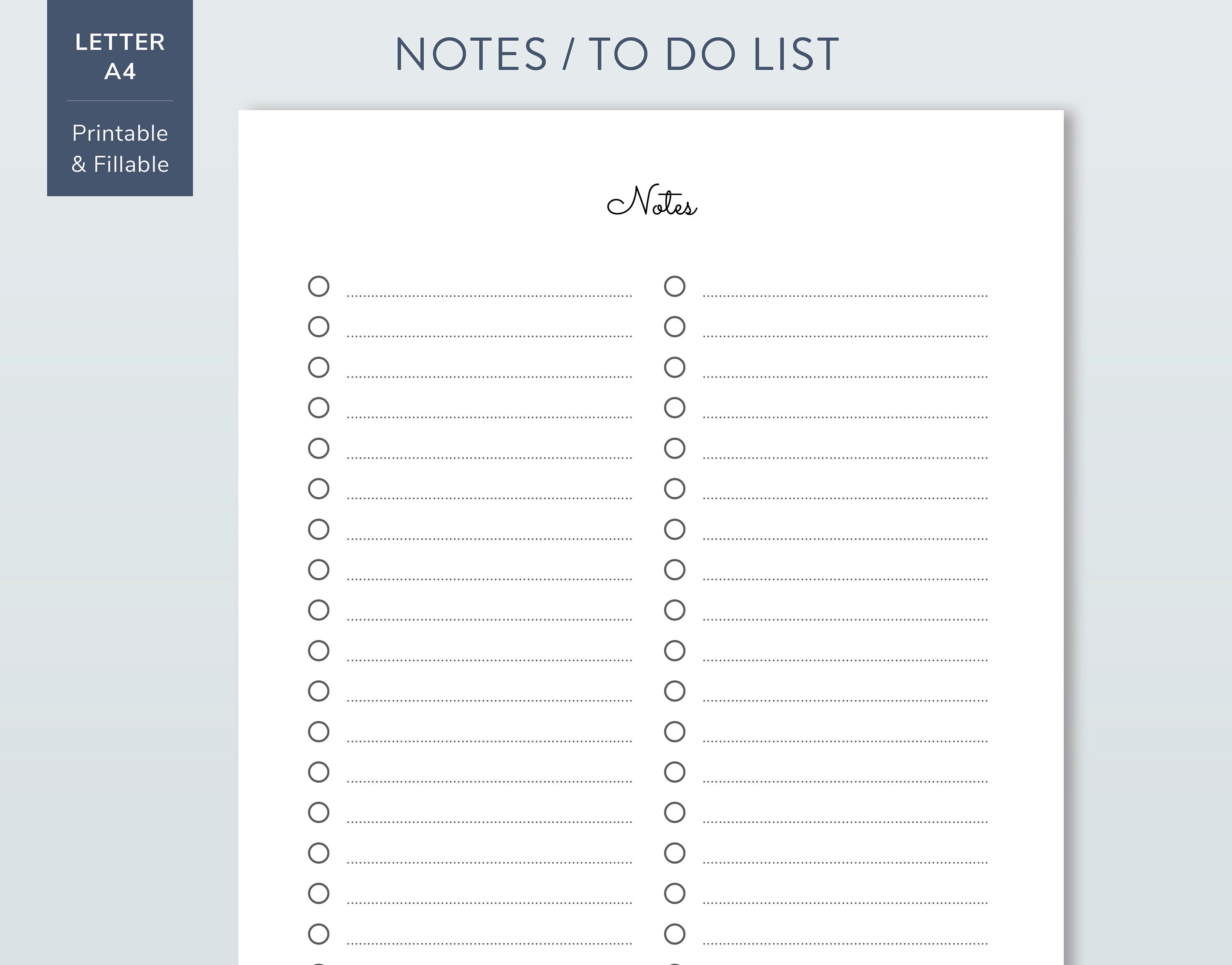 To Do List Simple Printable Notes List Fillable To Do List Etsy