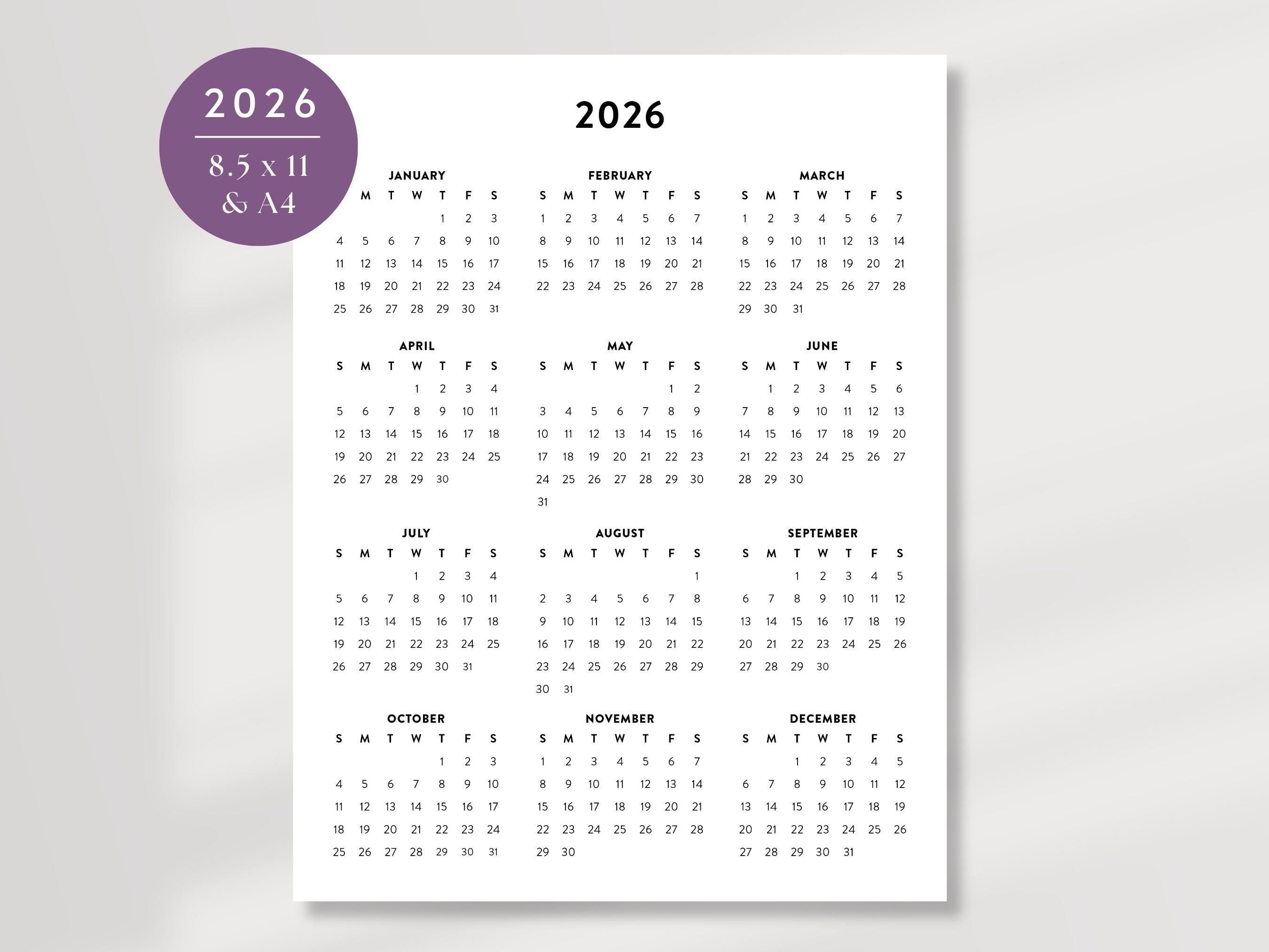 2026 Printable Office Calendar, 2026 Planner, Desk Calendar